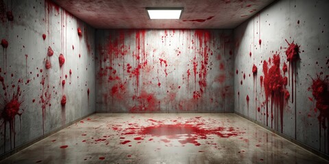 Abstract room interior with blood splattered on the walls