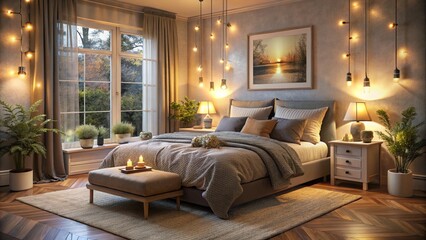 A Detailed Illustration Showcasing a Cozy Bedroom Design Perfect for Relaxation and Comfort