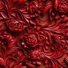 Naklejka premium Red curly floral ornament, red gold petals textured surface, floral pattern, artistic detail, abstract banner