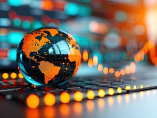 A dynamic 3D visualization of stock market data swirling around a globe, representing the global reach and impact of financial fluctuations