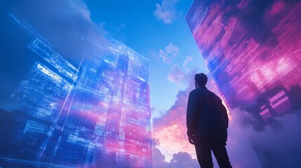 Fototapeta premium sky with data hologram 
