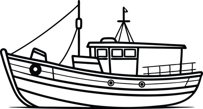 recommend clip art: fishing boat line art  vector illustration