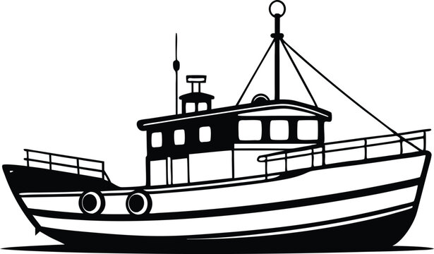 recommend clip art: fishing boat line art  vector illustration