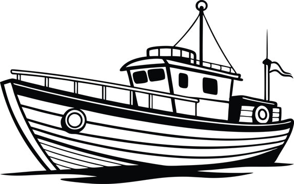 recommend clip art: fishing boat line art  vector illustration