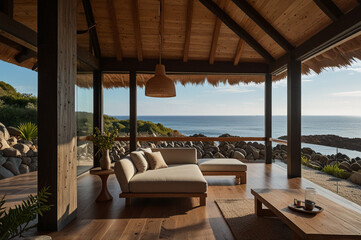 Fototapeta premium Modern beach house with ocean view