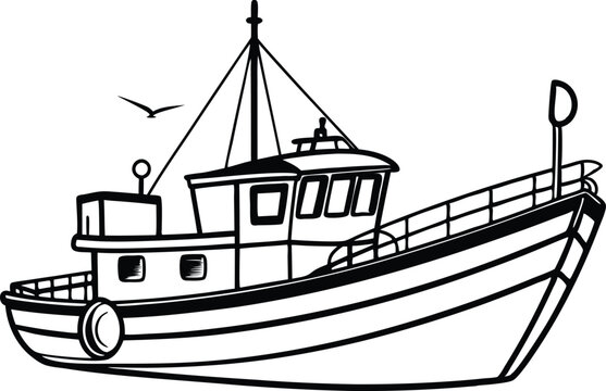 recommend clip art: fishing boat line art  vector illustration