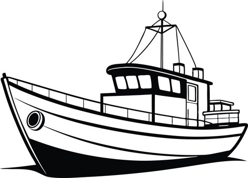 recommend clip art: fishing boat line art  vector illustration