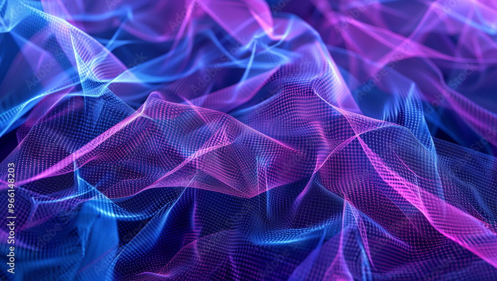 Poster an intricate composition showcases a vibrant abstract landscape featuring glowing digital lines and 