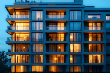 Modern luxury apartment building at dusk