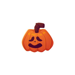 Orange pumpkin with spooky carving face, Halloween holiday pumpkin symbol, vector cartoon evil expression emoji icon
