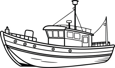 fishing boat line art  vector illustration