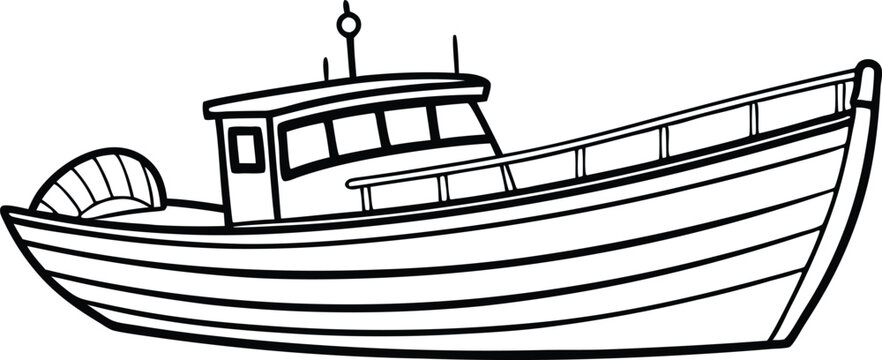 recommend clip art: fishing boat line art  vector illustration