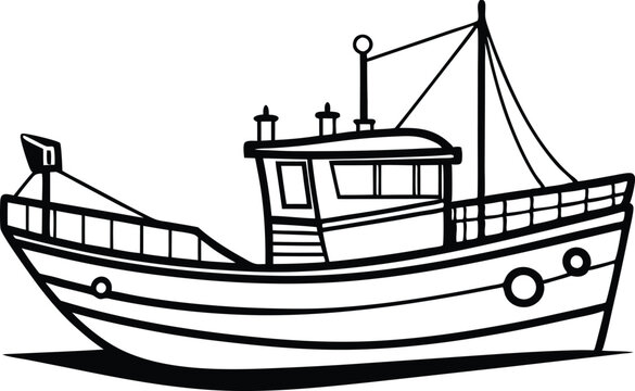 recommend clip art: fishing boat line art  vector illustration