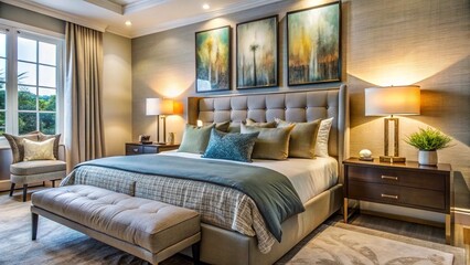 A Close-Up View of a Stylish Bedroom with a Comfortable Bed Ideal for Home Decor Inspiration