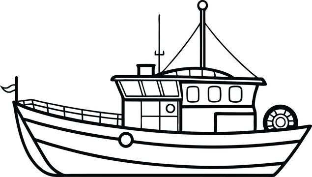 recommend clip art: fishing boat line art  vector illustration