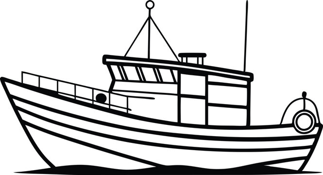recommend clip art: fishing boat line art  vector illustration