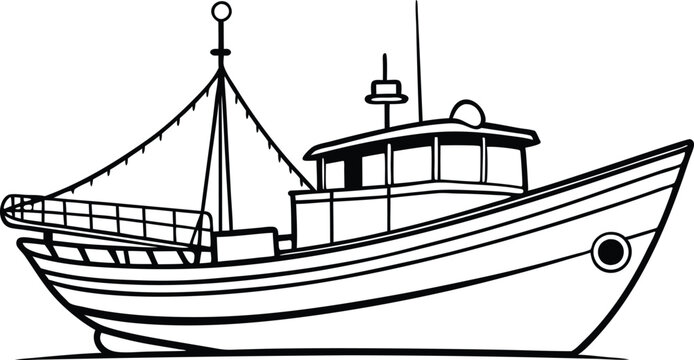 recommend clip art: fishing boat line art  vector illustration