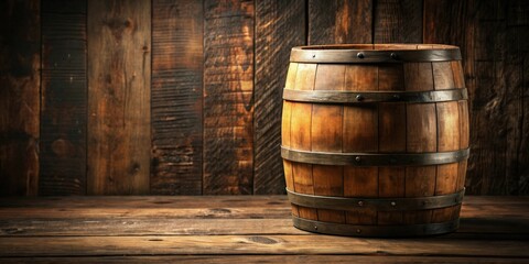 A background of wooden barrels stacked together in a rustic setting