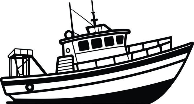 recommend clip art: fishing boat line art  vector illustration
