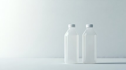 Two Clear Glass Bottles with Silver Caps on White Background