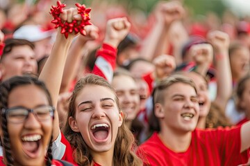 Fototapeta premium A closeup of school fans cheering wildly