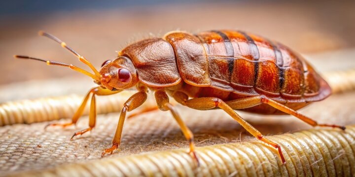 Close-up macro shot of a Cimex hemipterus bug, also known as a bed bug, in natural habitat