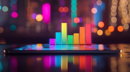 Colorful Bar Graph on Digital Tablet with Blurred Background - AI generated illustration