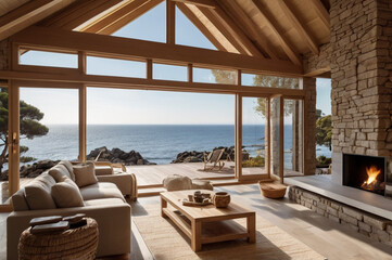 Obraz premium Modern beach house with ocean view