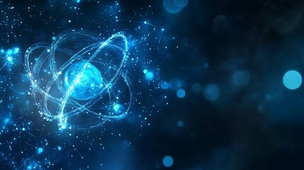 Abstract Futuristic Blue Background with Atomic Model - AI generated illustration