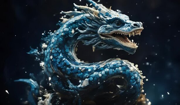 Blue Dragon in Water: Mythical Creature Animation
