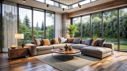 Fototapeta premium A Modern and Inviting Living Room Featuring a Stylish Sectional Sofa Perfect for Relaxation and Social Gatherings