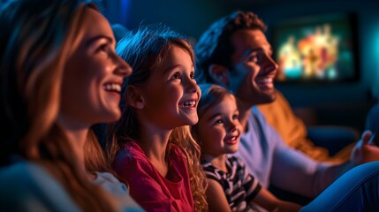 Obraz premium Happy Family Watching TV Together at Home