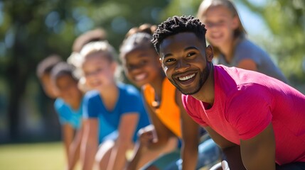 Happy Diverse Group of Children and Adult Playing Outside