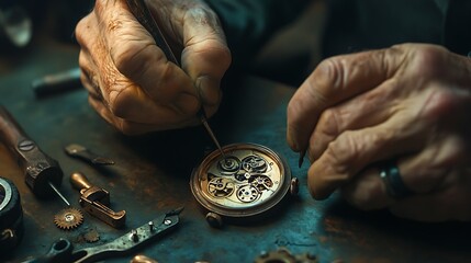 Master Watch Repairer Fine-Tuning Vintage Timepiece with Precision Tools and Expertise