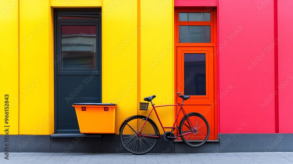 Poster clay-style delivery bike parked outside a brightly colored storefront as the courier prepares to mak