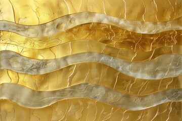 A gold and silver painting of a wave with a gold and silver background