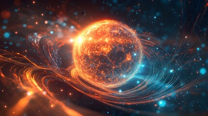 Obraz premium Abstract Glow Sphere with Swirling Lines and Particles