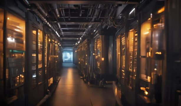 Futuristic Data Center with Rows of Server Racks
