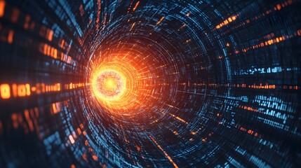 Obraz premium Abstract Digital Tunnel Binary Code Futuristic Technology Data Flow Cyber Space