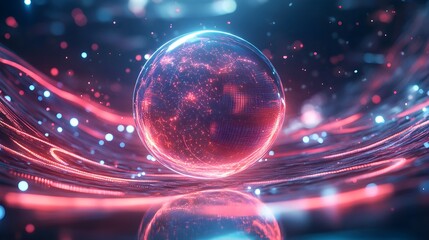 Abstract Globe with Glowing Lines and Particles