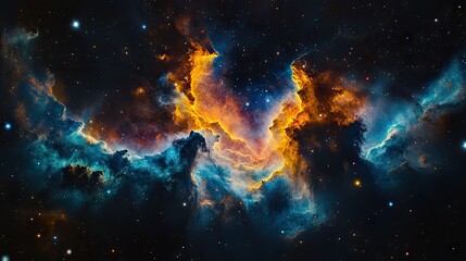 Fototapeta premium A vibrant nebula cloud filled with bright stars, representing the beauty of space in deep cosmic colors.