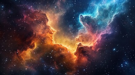 Fototapeta premium A vivid display of colorful space nebula clouds illuminated by stars, capturing the beauty of the cosmos.