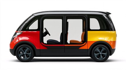 Fototapeta premium Cartoon-style passenger taxi car with bright colors and rounded edges isolated on a white background Large space for text in center Stock Photo with copy space