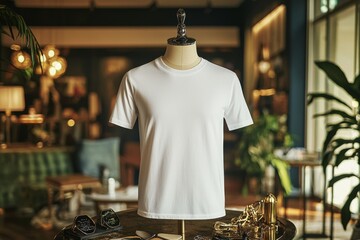Obraz premium Tshirt on stylish mannequin in boutique background created with Generative AI