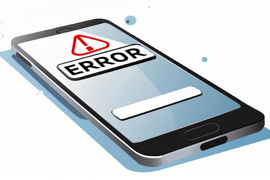 telefono celular movil con la leyenda error fallas y alerta de seguridad mal funcionamiento