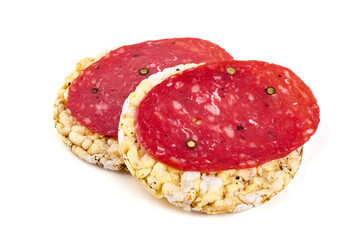 Spanish salchichon sausage, isolated on white background