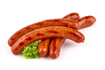 BBQ roasted pork sausages, isolated on white background