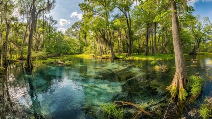 Tranquil Spring in a Lush Forest
