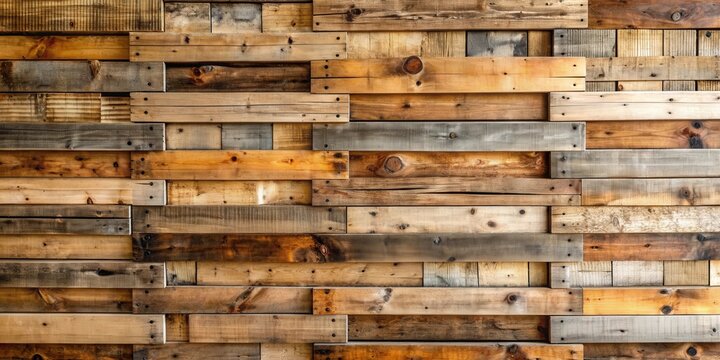 Rustic pallet wall made of weathered wood planks with a distressed finish
