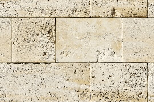 Textured limestone cladding stone wall made of large, rectangular blocks. The stones are light beige with a rough surface, showcasing natural imperfections and variations in color.